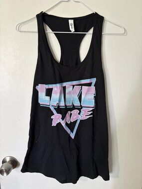 Juniors Large Black Tank Top with Pastel 'Lake Babe' Graphic by Ideal T
